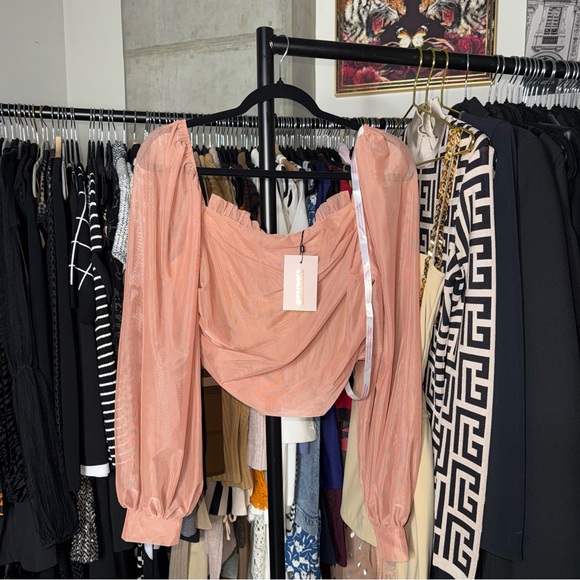 Missguided Mauve Puff Sleeve Milkmaid Corset Top Womens Size 12 New NWT Romantic - Picture 3 of 9